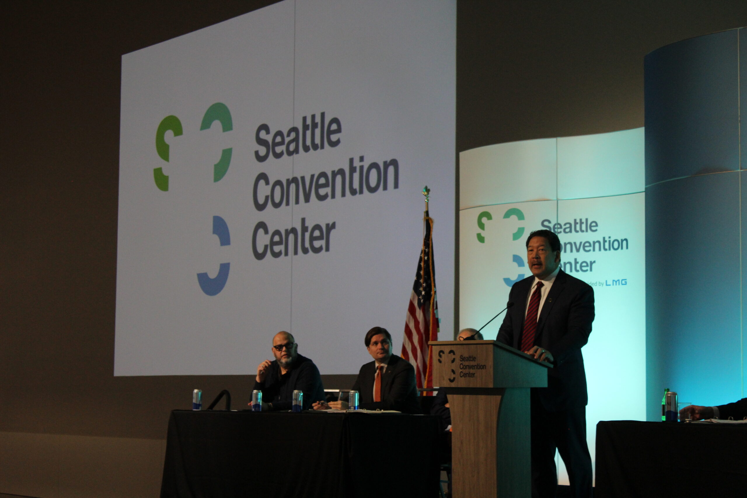 Mayor Harrell speaks at the opening of the Seattle Convention Center.