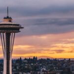 Seattle Space needle at sunset
