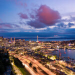 Seattle skyline at sunset.