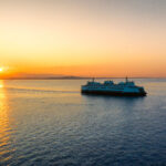 Ferry at sunset.