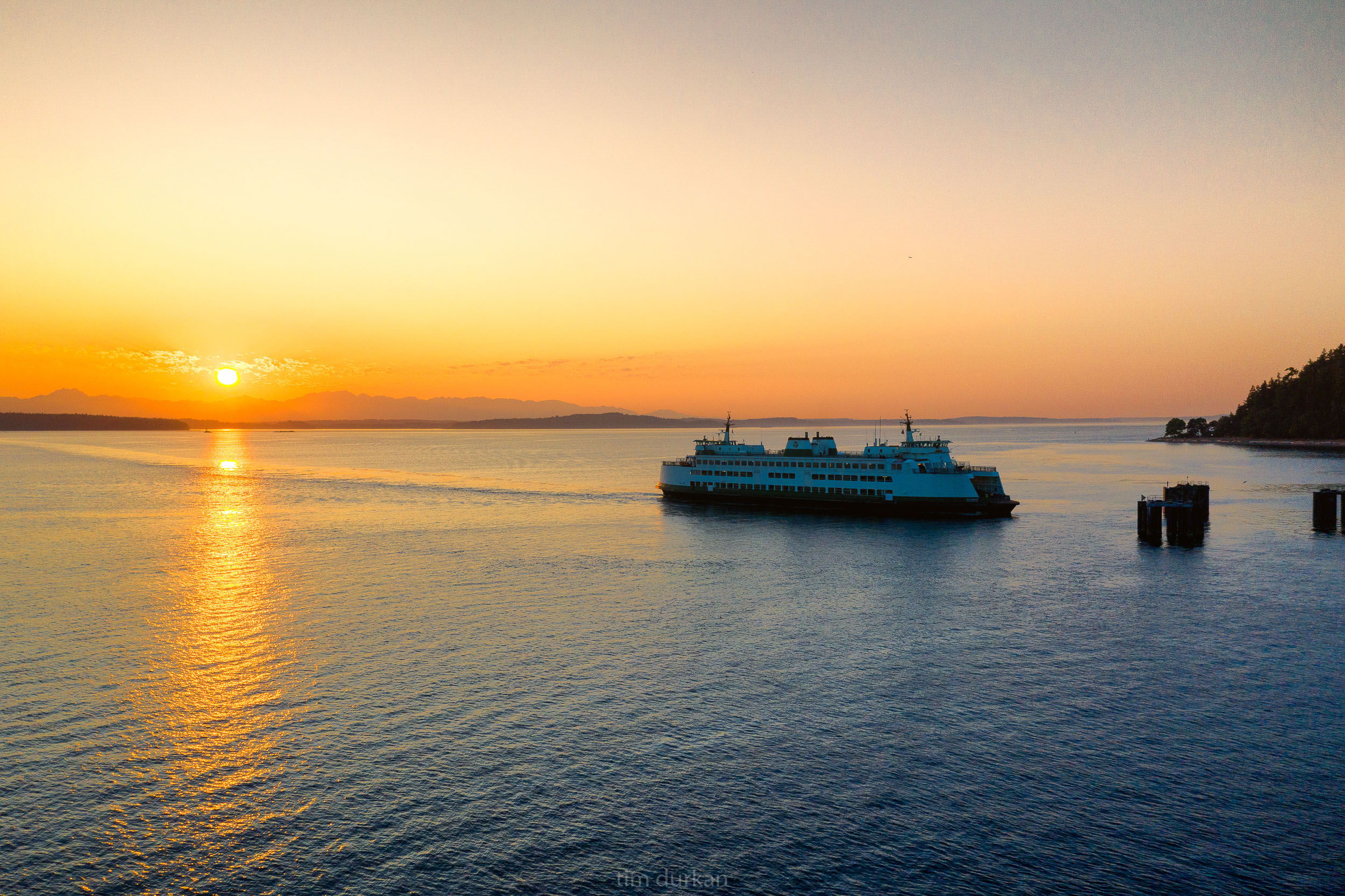 Ferry at sunset.