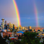 City of Seattle skyline with rainbows.